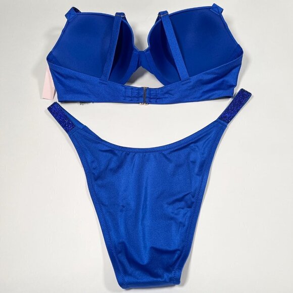 Victoria Secret 40C XL SEXY TEE Push Up Bikini Top Bottom Set Shine Strap Blue - Picture 3 of 8